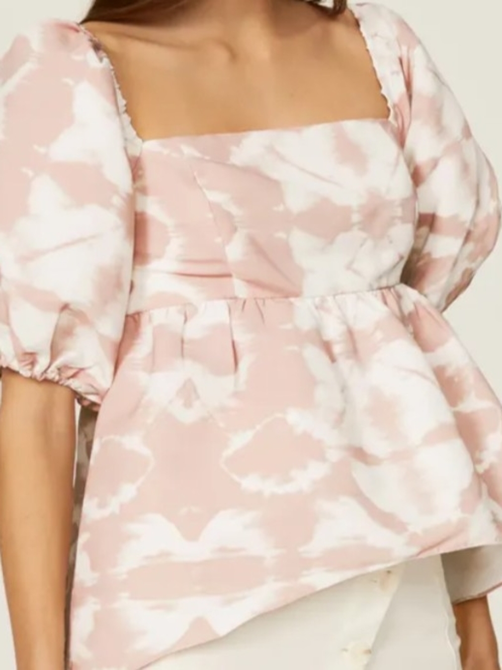 Sachin + Babi Blush and White Tie-Dye Puff Sleeve Top